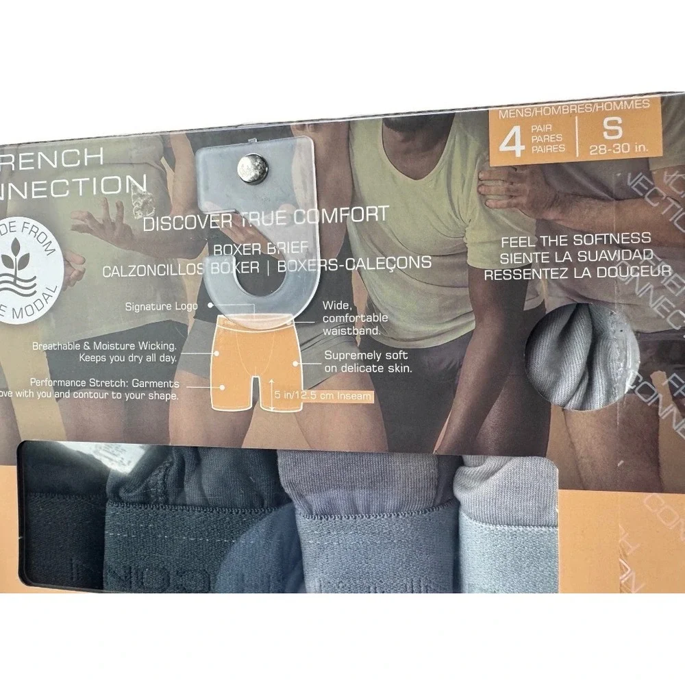 French Connection Boxer‎ Brief Men S Black Grey New 4-Pack Luxe Modal Stretch